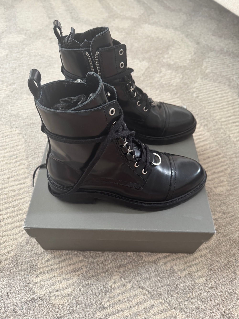 All Saints Black Patent Leather Combat Boots - Picture 2 of 8